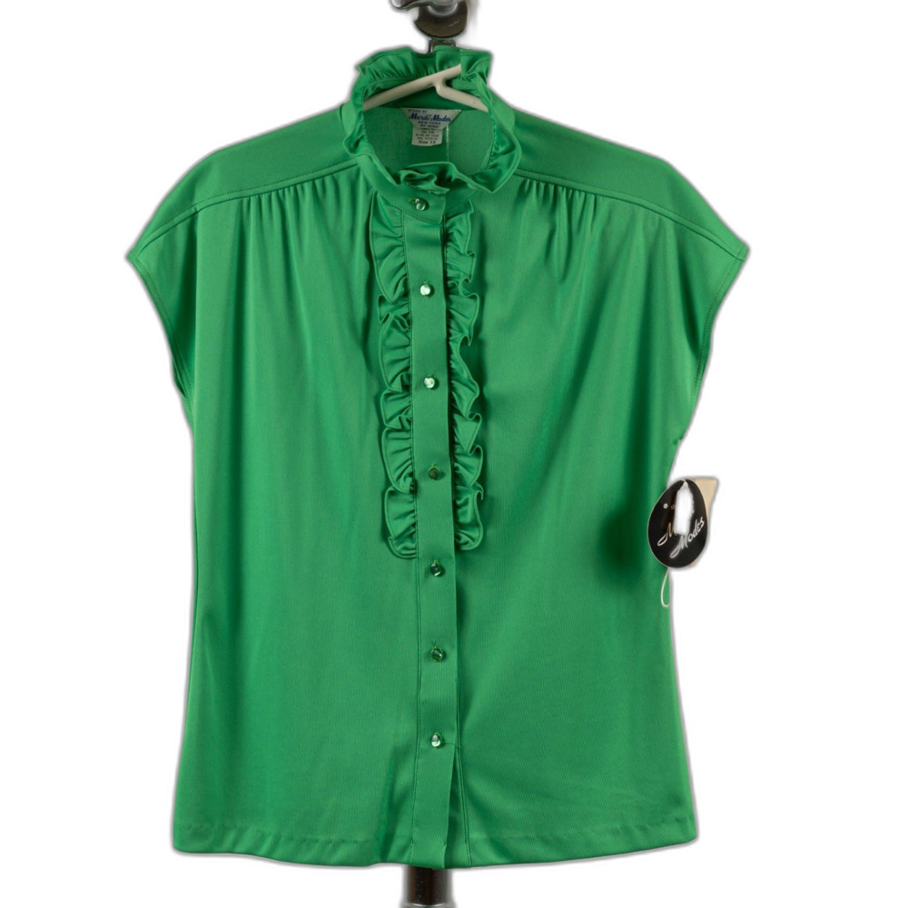 Vintage 70s Mardi Modes green buttons down shirt size 12/M